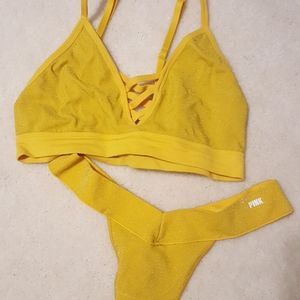 PINK* Sparkle Gold Bralette & Thong *